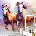 Akvarell hatású vágtázó lovak mintás fotótapéta 104x70,5cm