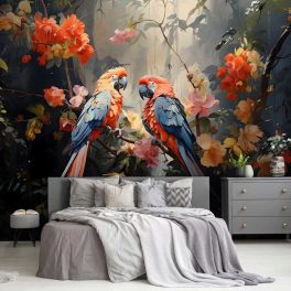 Trópusi papagáj és virágmintás fotótapéta 368x254cm