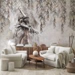 Loft stílusú balerina és függő levélmintás fotótapéta 254x184cm