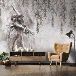   Loft stílusú balerina és függő levélmintás fotótapéta 368x254cm