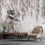 Loft stílusú balerina és függő levélmintás fotótapéta 312x219cm