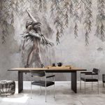 Loft stílusú balerina és függő levélmintás fotótapéta 416x254cm