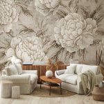 Bézs bazsarózsa mintás fotótapéta 254x184cm