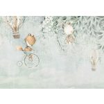 Pasztell zöld levél és bohókás állatmintás gyerekszoba fotótapéta 416x254cm