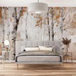 Őszi hangulatú nyírfaerdő mintás fotótapéta 416x290cm