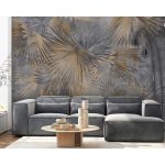 Aranyszínű pálmalevél mintás fotótapéta szürke beton alapon 400x280cm