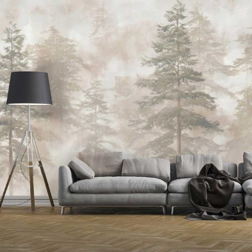 Bézs fenyőerdő mintás vlies fotótapéta 416x254cm
