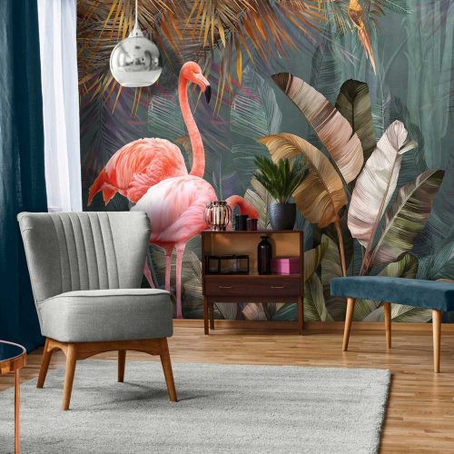 Trópusi levél és flamingó mintás fotótapéta 460x300cm