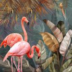 Trópusi levél és flamingó mintás fotótapéta 254x184cm