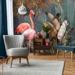 Trópusi levél és flamingó mintás fotótapéta 368x254cm