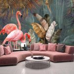 Trópusi levél és flamingó mintás fotótapéta 152,5x104cm
