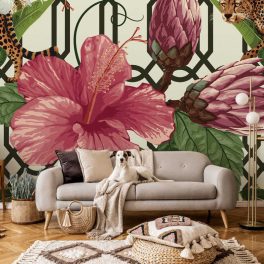   Absztrakt óriás virág és leopárd mintás fotótapéta 368x254cm