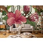 Absztrakt óriás virág és leopárd mintás fotótapéta 312x219cm