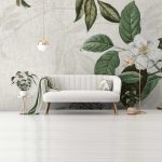 Szürke alapon fehér virágmintás fotótapéta 254x184cm