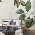 Szürke alapon fehér virágmintás fotótapéta 416x254cm