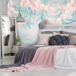 Rózsaszín és zöld levél mintás fotótapéta 368x280cm