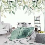 Akvarell zöld függő levélmintás fotótapéta 368x280cm