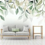 Akvarell zöld függő levélmintás fotótapéta 416x254cm