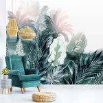 Trópusi levél és pálmafa mintás fotótapéta 208x146cm