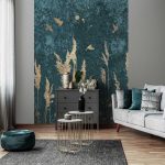 Smaragdzöld arany levél és madár mintás fotótapéta 460x300cm