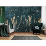 Smaragdzöld arany levél és madár mintás fotótapéta 460x300cm