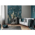 Smaragdzöld arany levél és madár mintás fotótapéta 208x146cm