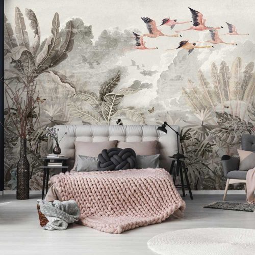 Trópusi dzsungel és flamingó mintás fotótapéta 460x300cm