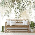 Halványzöld függő levélmintás fotótapéta 254x184cm