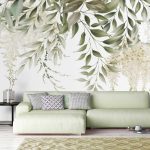 Halványzöld függő levélmintás fotótapéta 208x146cm