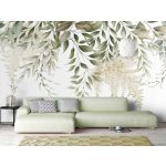 Halványzöld függő levélmintás fotótapéta 416x254cm