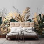 Trópusi arany és zöld levélmintás fotótapéta 416x290cm