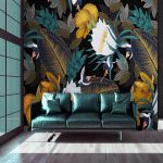 Modern levél és virágmintás fotótapéta 368x280cm