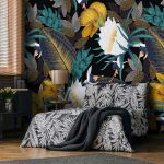 Modern levél és virágmintás fotótapéta 368x254cm