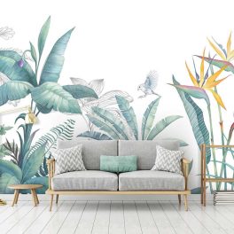 Zsenge zöld trópusi levél mintás fotótapéta 368x254cm