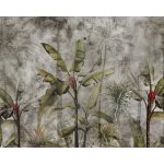 Beton szürke alapon zöld banánlevél mintás fotótapéta 368x280cm