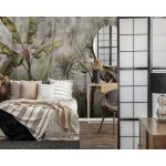 Beton szürke alapon zöld banánlevél mintás fotótapéta 416x254cm