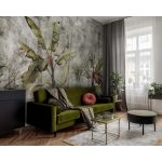 Beton szürke alapon zöld banánlevél mintás fotótapéta 416x290cm