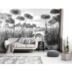 Fekete fehér trópusi tópart mintás fotótapéta 368x254cm