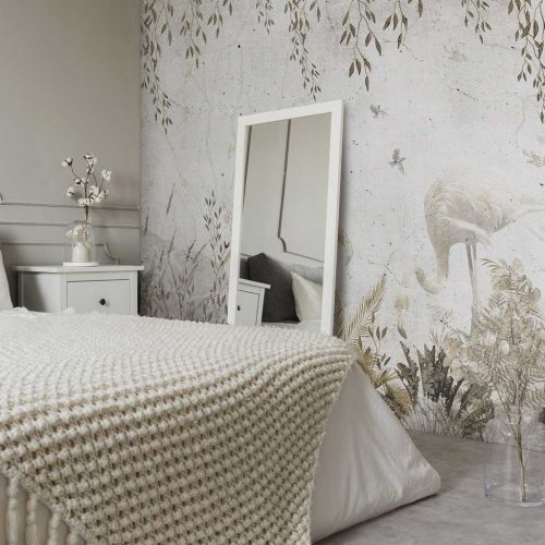 Vintage hangulatú flamingo és levélmintás fotótapéta 368x254cm