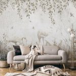 Vintage hangulatú flamingo és levélmintás fotótapéta 250x175cm