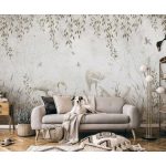 Vintage hangulatú flamingo és levélmintás fotótapéta 400x280cm