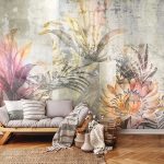 Absztrakt virág és levélmintás fotótapéta 416x290cm