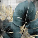 Arany és zöld óriás trópusi levél mintás fotótapéta 208x146cm