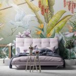 Trópusi levél virág és madár mintás fotótapéta 152,5x104cm