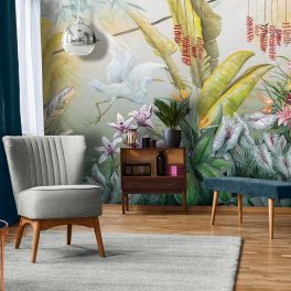   Trópusi levél virág és madár mintás fotótapéta 416x290cm