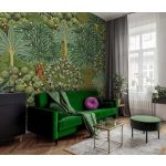 Zölderdő és levélmintás fotótapéta 208x146cm