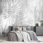 Vintage hangulatú szürke trópusi levélmintás fotótapéta 368x254cm