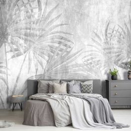   Vintage hangulatú szürke trópusi levélmintás fotótapéta 368x254cm