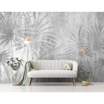 Vintage hangulatú szürke trópusi levélmintás fotótapéta 368x254cm