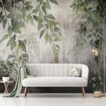 Vintage függő zöld levél mintás fotótapéta 254x184cm